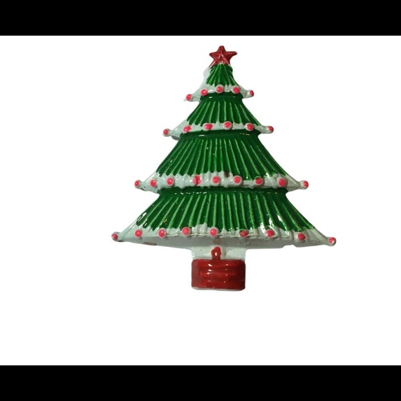 VINTAGE Christmas Tree Brooch pin green and red - Picture 1 of 6